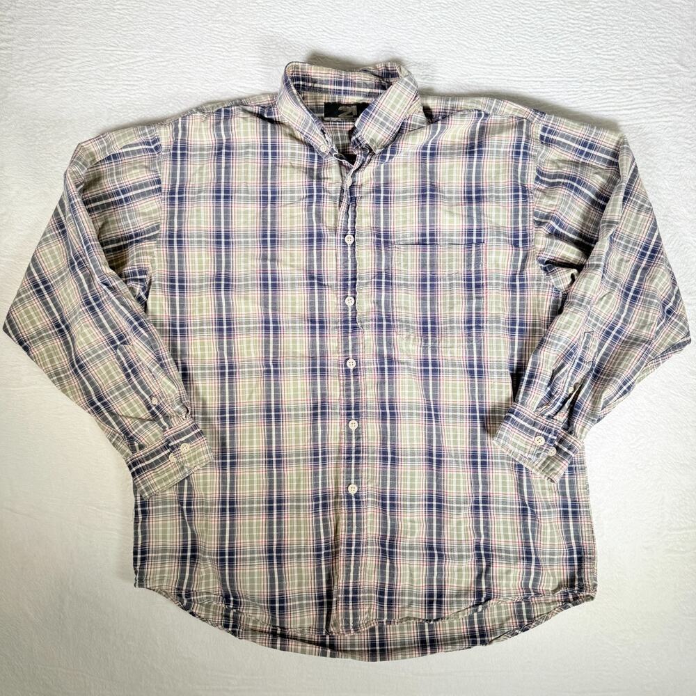 Rue 21 Men Flannel Shirt XL Red Green Blue Plaid Long Sleeve Grunge Hipster